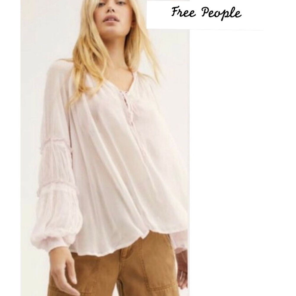 NWOT Free People size XS All For You sheer tie up blouse light pink - Picture 7 of 7